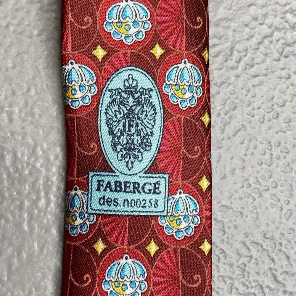 Faberge Silk Tie Vintage Neiman Marcus Floral Fan USA XL X-Long Red Blue NWT